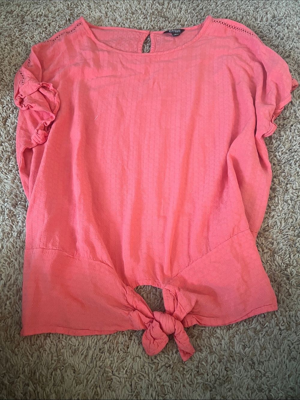 Buffalo Coral Tie-Front Short Sleeve Crop Top